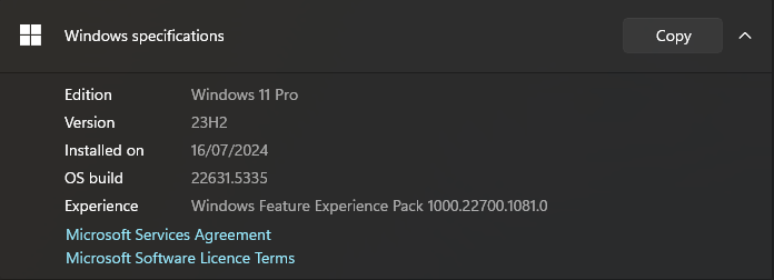 Windows System Info version example